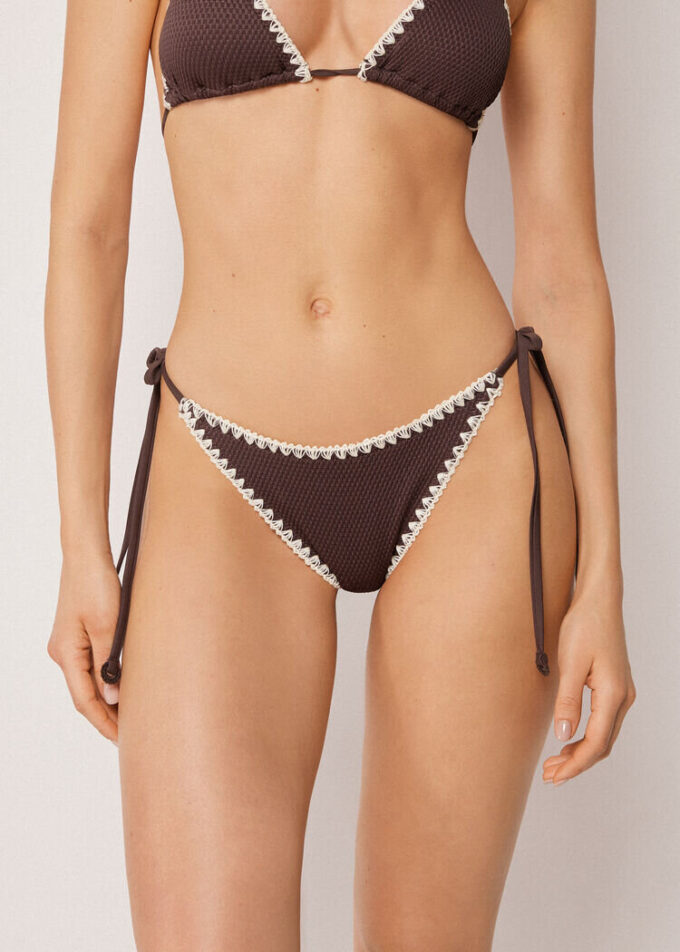 Brazilian String Swimsuit Bottom Bicolor Embroidery Brazilian String Swimsuit Bottom Bicolor Embroidery