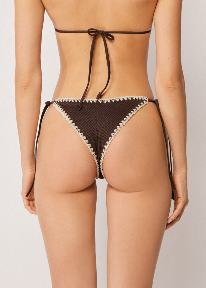 Brazilian String Swimsuit Bottom Bicolor Embroidery Brazilian String Swimsuit Bottom Bicolor Embroidery