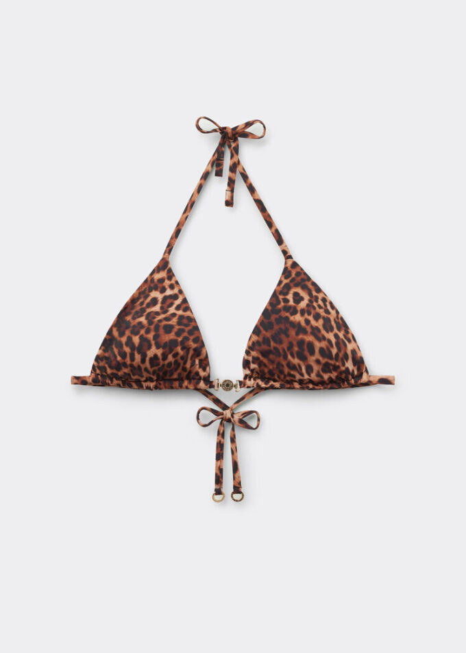Brown Animalier Triangle Swimsuit Top Brown Animalier Triangle Swimsuit Top