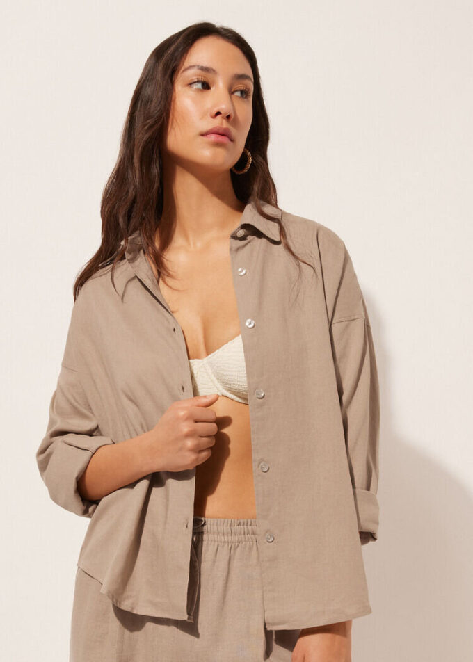 Cropped Linen and Viscose Shirt Cropped Linen and Viscose Shirt