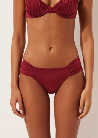 Draped Brazilian Swimsuit Bottom Shiny Satin