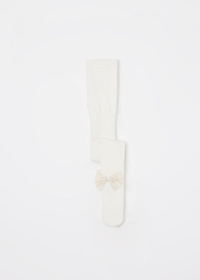 Girls’ Ribbed Cotton Tights with Bow