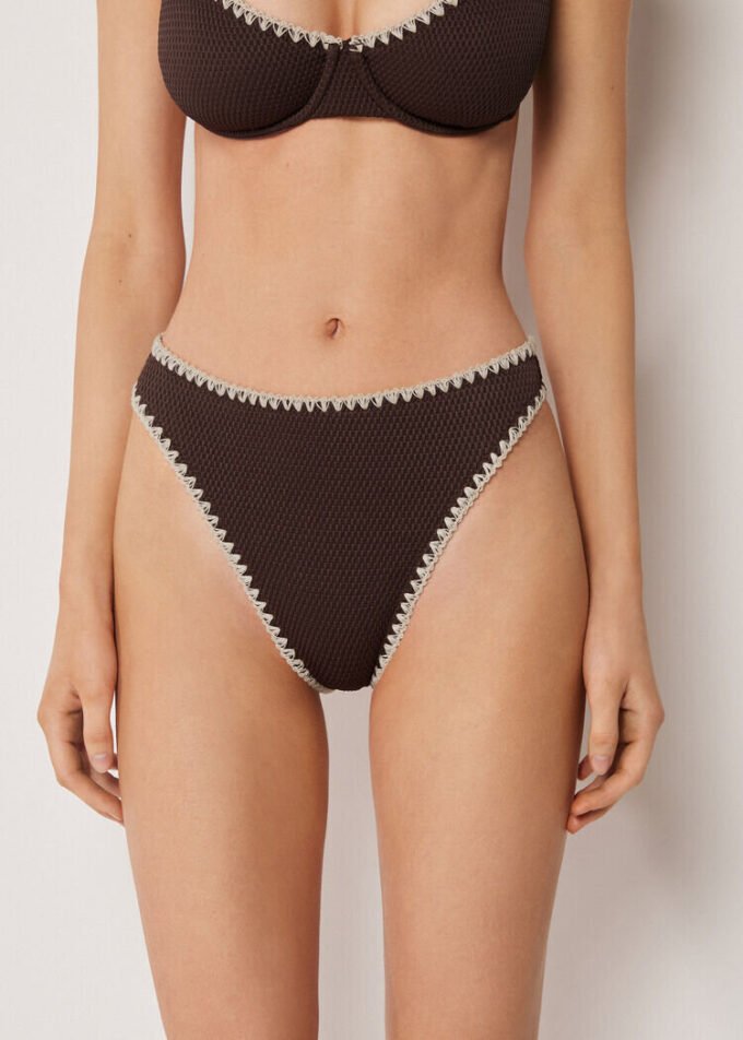 High Waist Brazilian Swimsuit Bottom Bicolor Embroidery High Waist Brazilian Swimsuit Bottom Bicolor Embroidery