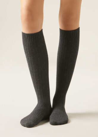 Long Ribbed Wool and Cashmere Socks