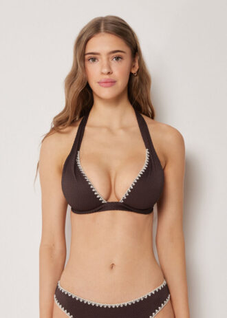 Padded Triangle Swimsuit Top Bicolor Embroidery Padded Triangle Swimsuit Top Bicolor Embroidery