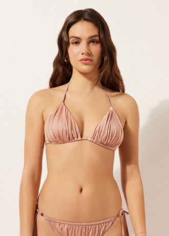 Removable Padding Triangle Swimsuit Top Shiny Satin