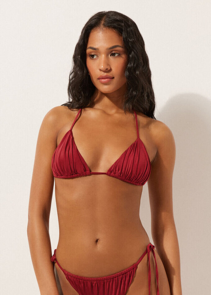 Removable Padding Triangle Swimsuit Top Shiny Satin Removable Padding Triangle Swimsuit Top Shiny Satin