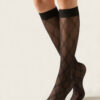 Sheer Diamond Pattern Knee High Socks