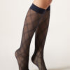 Sheer Diamond Pattern Knee High Socks