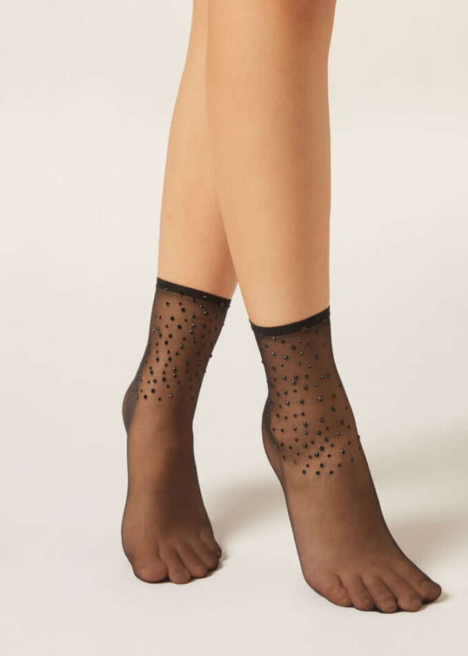 Sheer Short Socks with Rhinestones Sheer Short Socks with Rhinestones