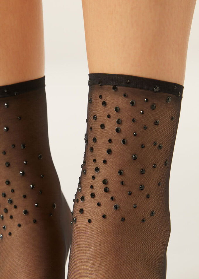 Sheer Short Socks with Rhinestones Sheer Short Socks with Rhinestones