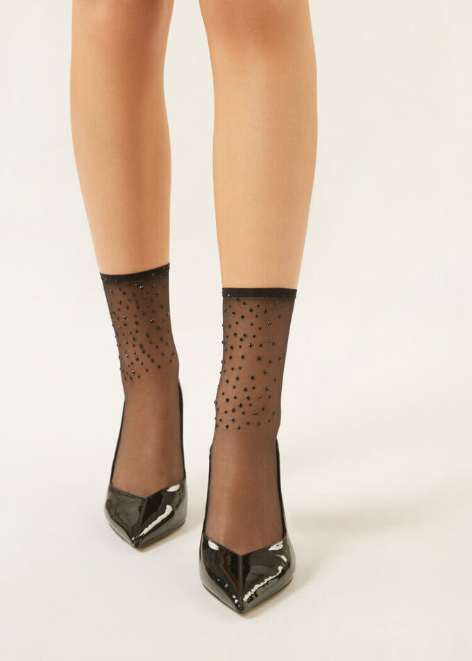 Sheer Short Socks with Rhinestones Sheer Short Socks with Rhinestones