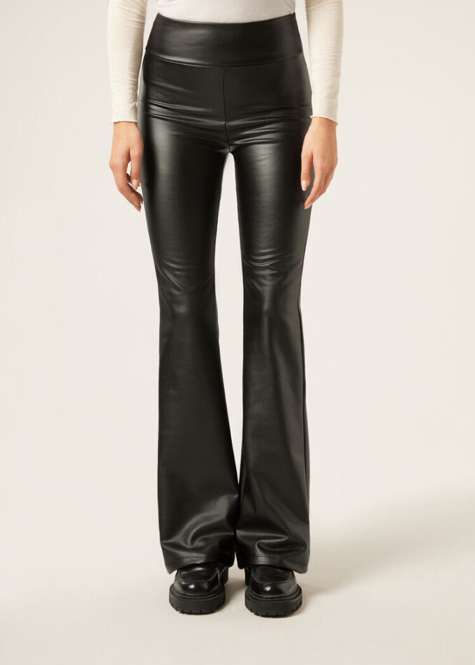 Thermal Flared Pants with Coated Effect Thermal Flared Pants with Coated Effect