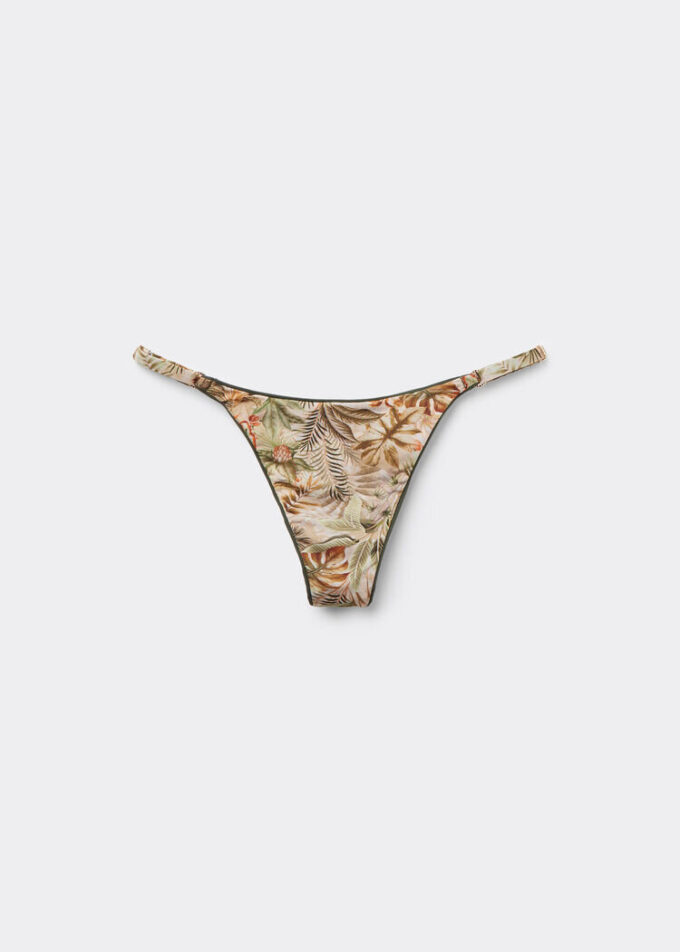 Tropical Foliage Thong Swimsuit Bottoms